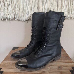 Jeffrey Campbell X Free People Vega Black Metal Toe Cap Flat Combat Boot Size 8